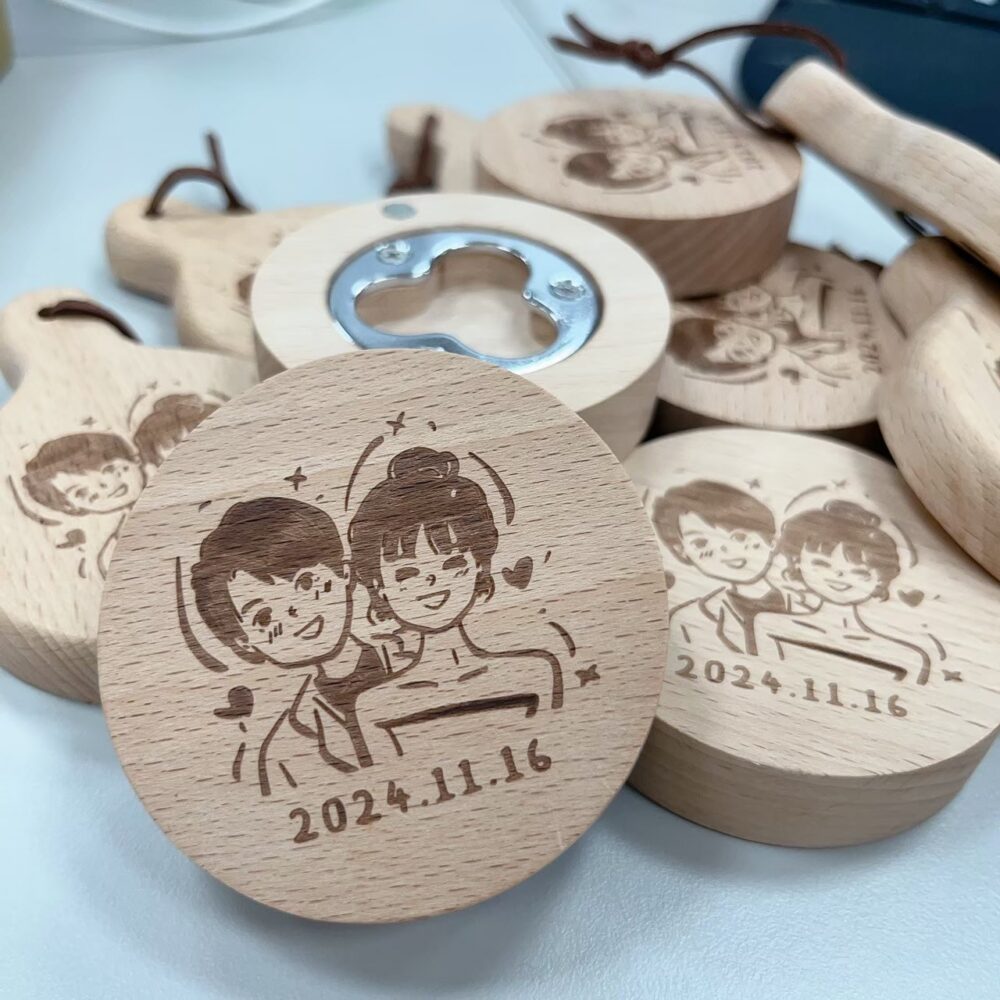 客製化logo冰箱貼磁吸開瓶器 抽獎禮物 婚禮小物 櫸木開瓶器